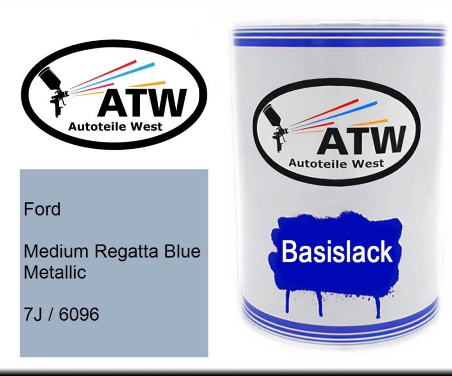 Ford, Medium Regatta Blue Metallic, 7J / 6096: 500ml Lackdose, von ATW Autoteile West.